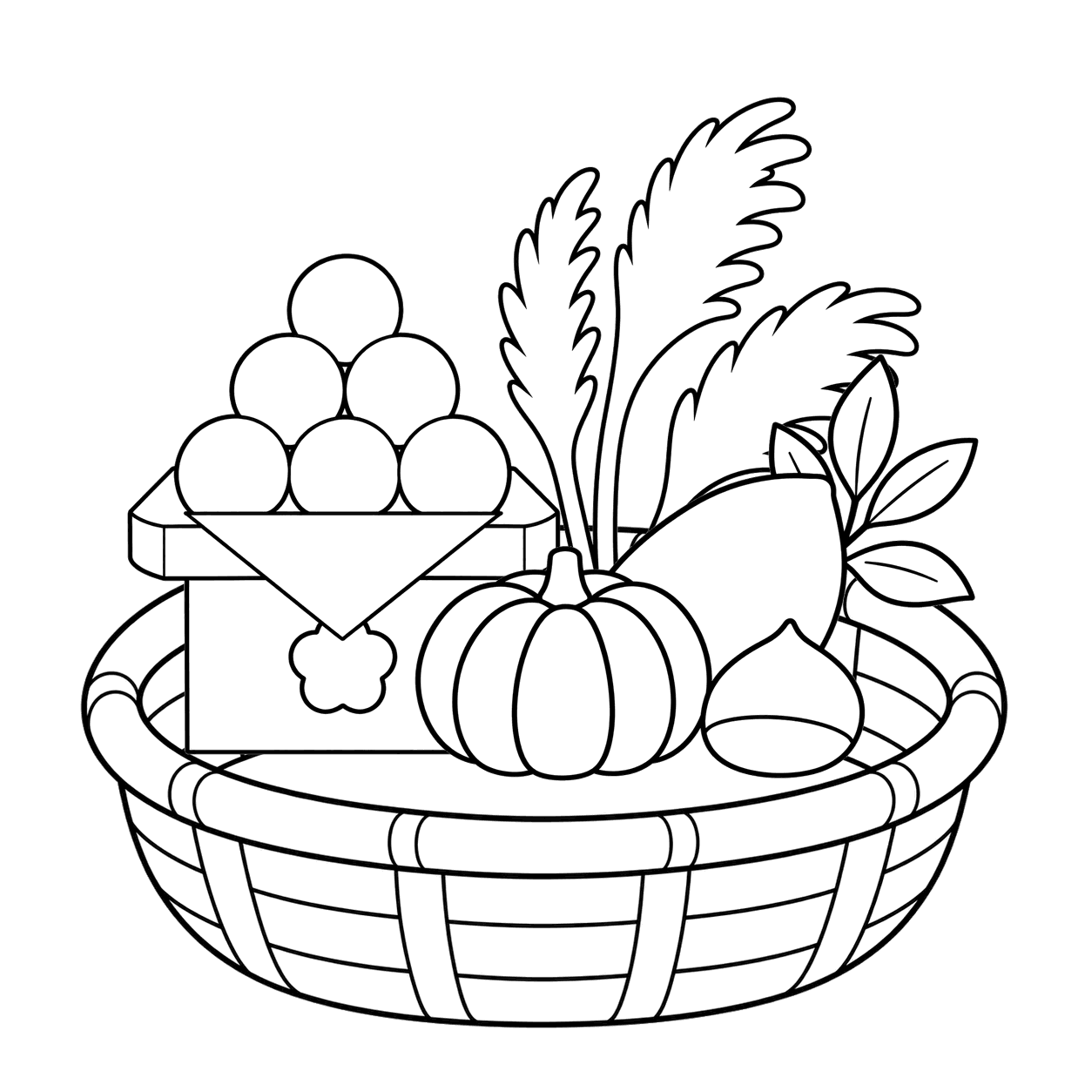 秋のお供えかごのぬりえ用線画