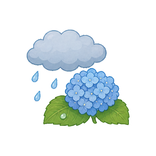 雷や顔や文字がない雨雲とあじさいアイコン