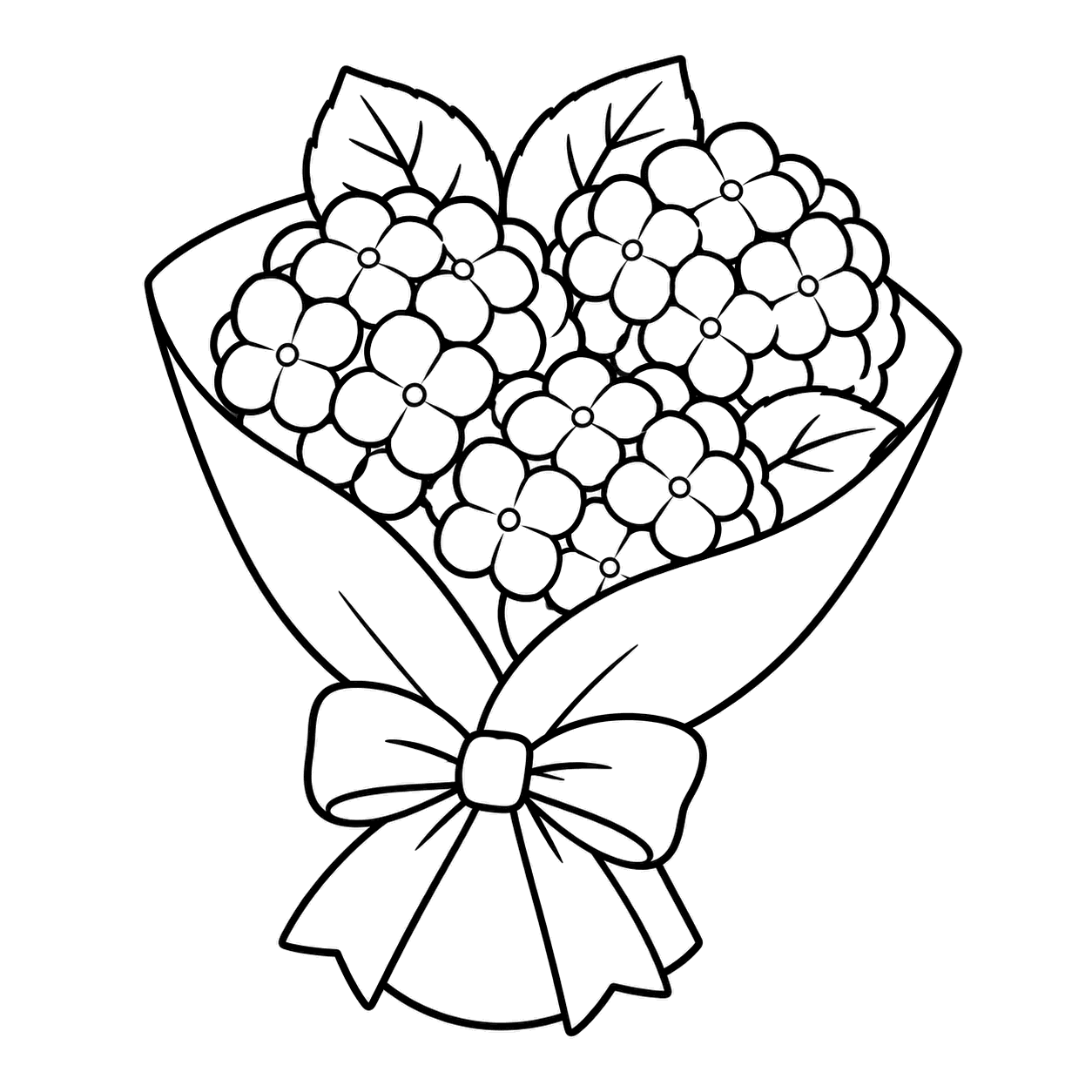 あじさいの花束のぬりえ用線画