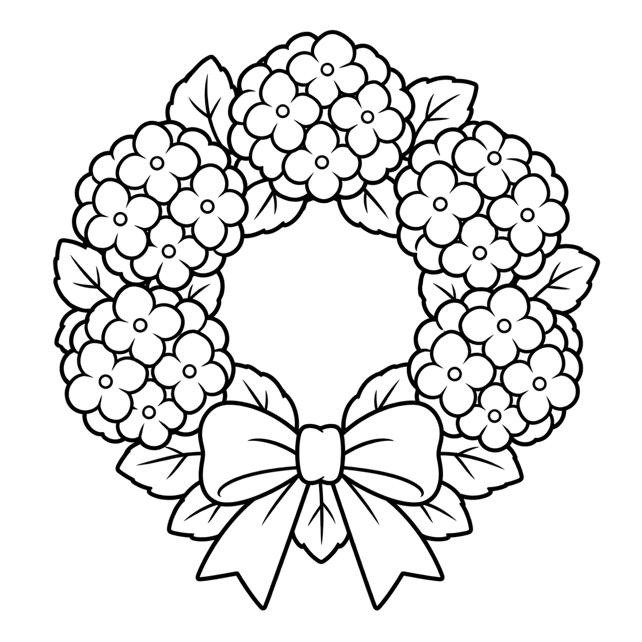 あじさいリースのぬりえ用線画