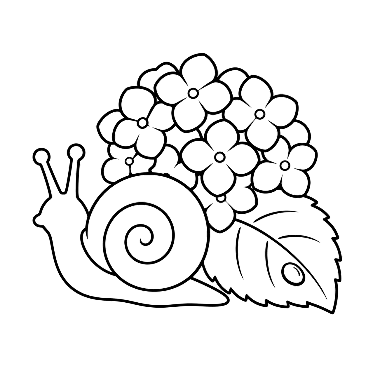 あじさいとカタツムリのぬり絵用線画