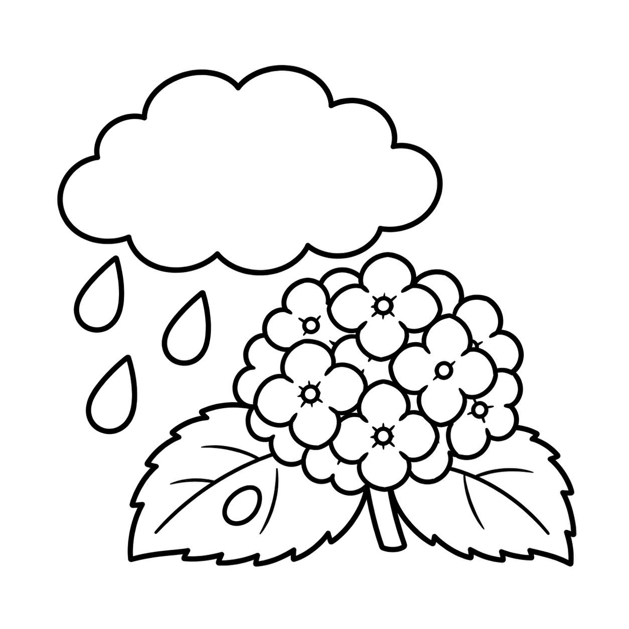 雨雲とあじさいのぬりえ用線画