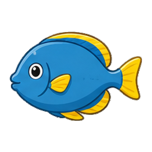 黄色いひれがある青い小魚のアイコン