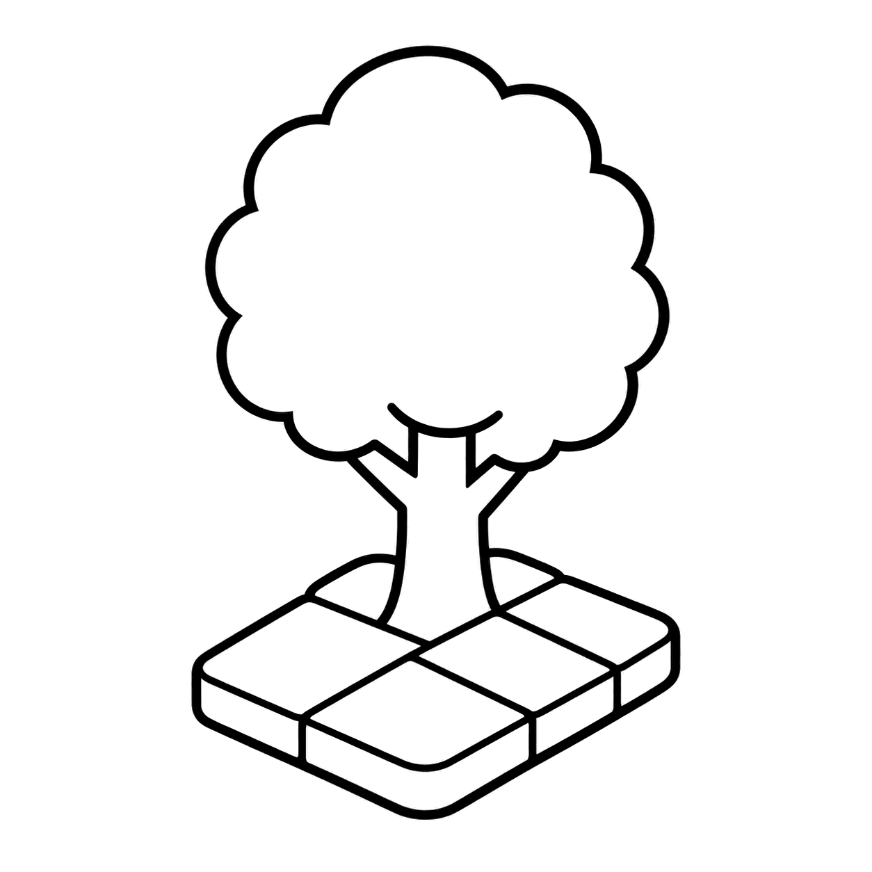 公園の木と小道のぬりえ用線画