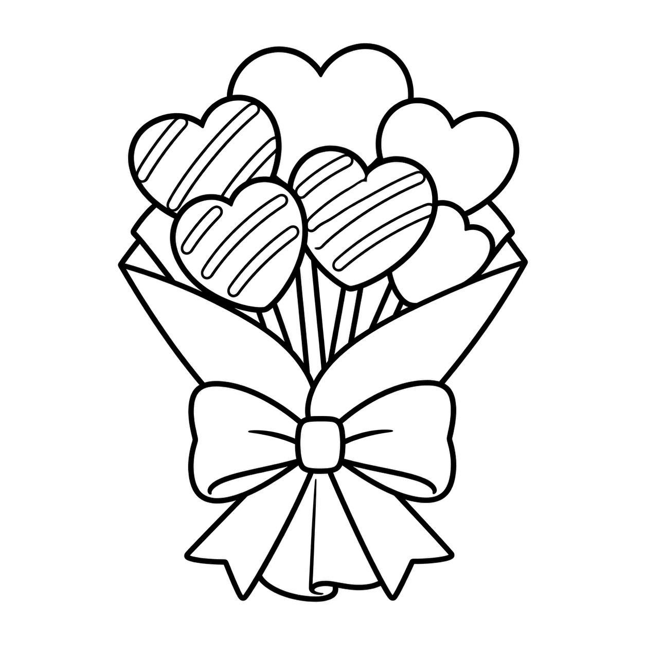 ハートチョコブーケのぬりえ用線画