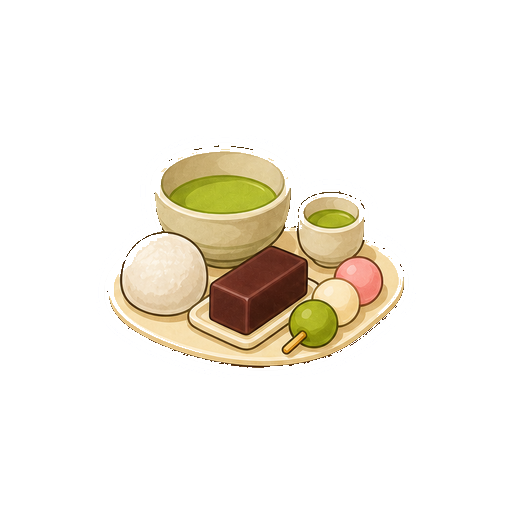 文字や顔がない和菓子とお茶のセットアイコン