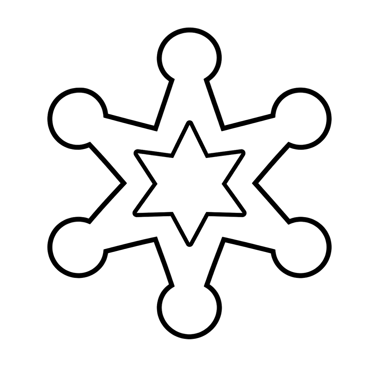 星形の雪の結晶のぬりえ用線画