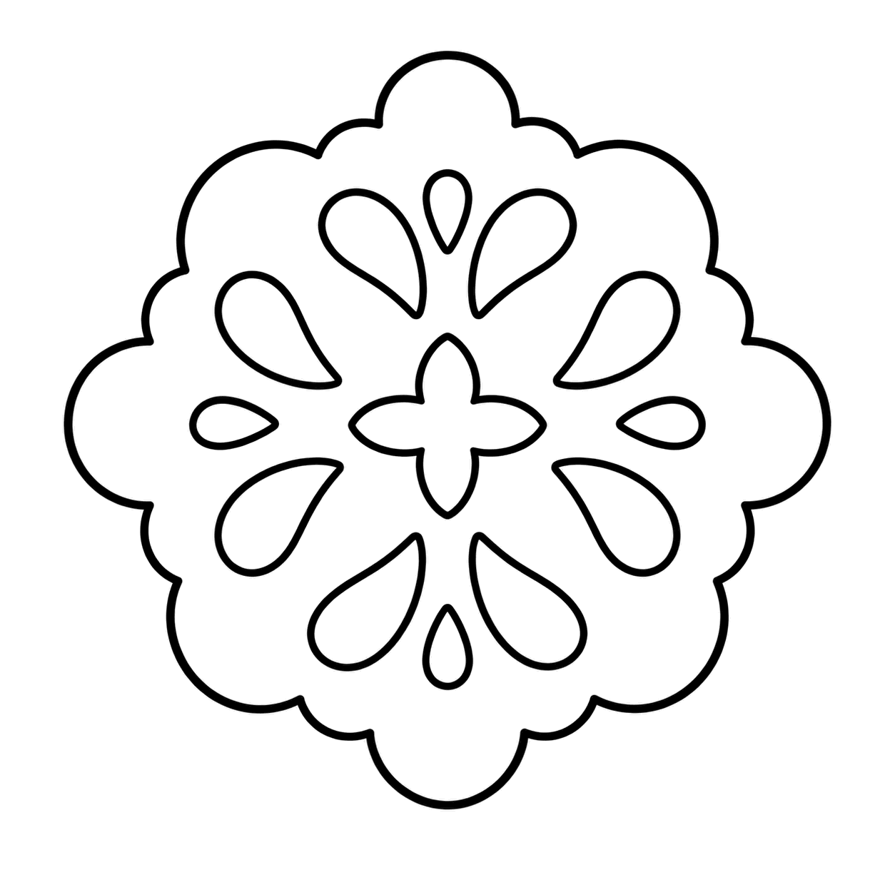 丸い雪の結晶のぬりえ用線画