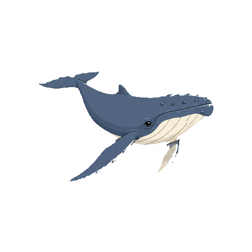 斜め手前へ泳ぐザトウクジラの全身イラスト