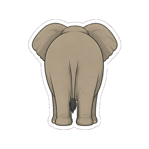 大きな耳が見えるぞうの後ろ姿の全身イラスト