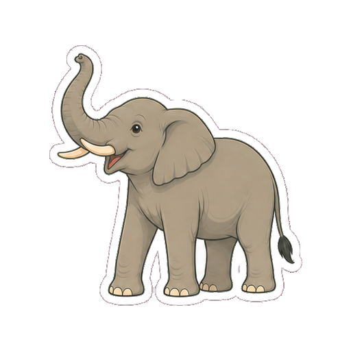 長い鼻を高く持ち上げるぞうの全身イラスト