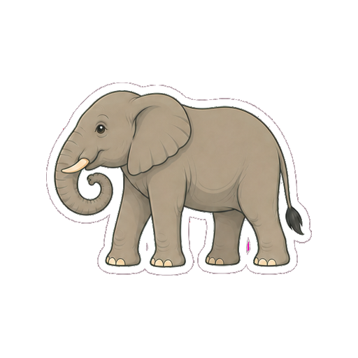 長い鼻を内側へ丸めるぞうの全身イラスト