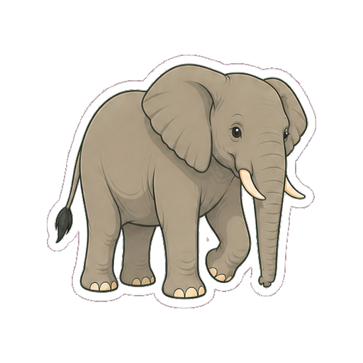 歩きながら片方の前足を持ち上げるぞうの全身イラスト