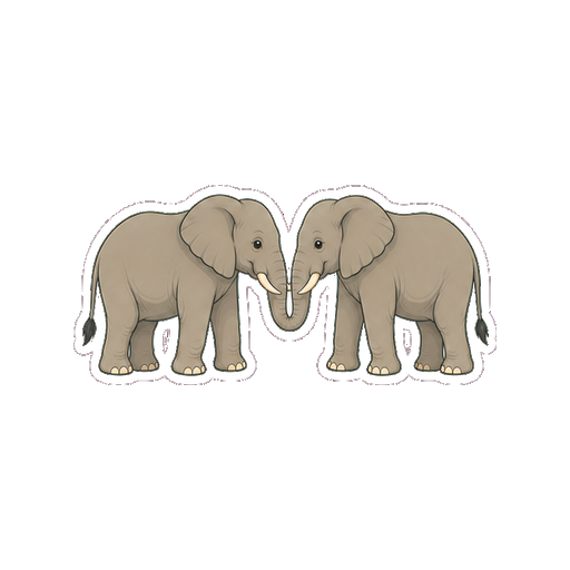 2頭のぞうが鼻先を触れ合わせる全身イラスト
