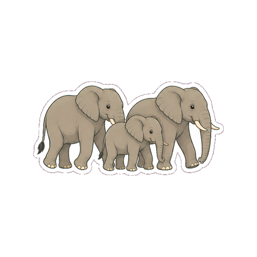 3頭のぞうが群れで歩く全身イラスト