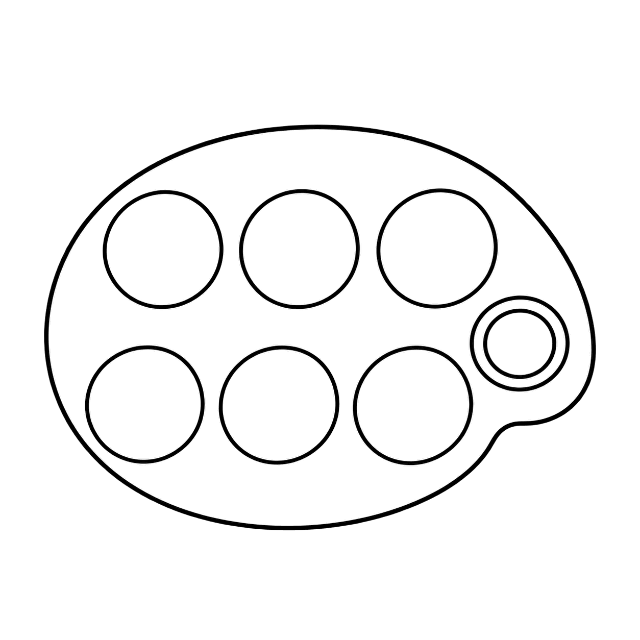 絵の具パレットのぬりえ用線画（図工・アートのぬりえ19枚とアイコン24個）